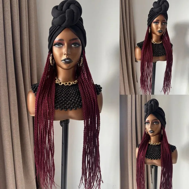 WIGERA Long 24Inch Ombre Fantasy Senegalese Twist Braided Synthetic Wig With Headband Turban Modular Design For Black Women