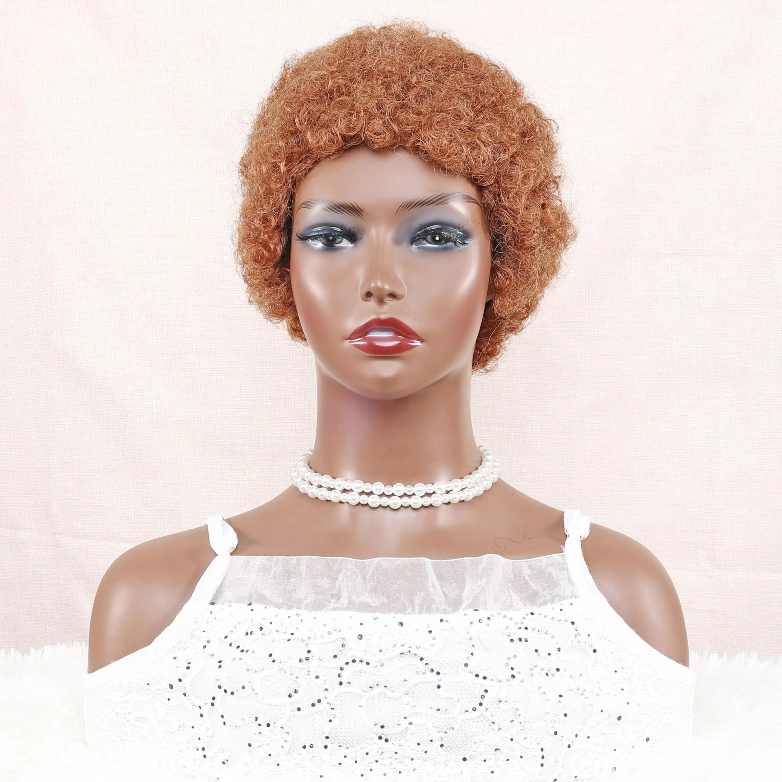 Medium Brown Afro Kinky Curly Wigs for Black Women 30# Kinky Curly Human Hair Afro Wigs African American Machine Made Pixie Wig