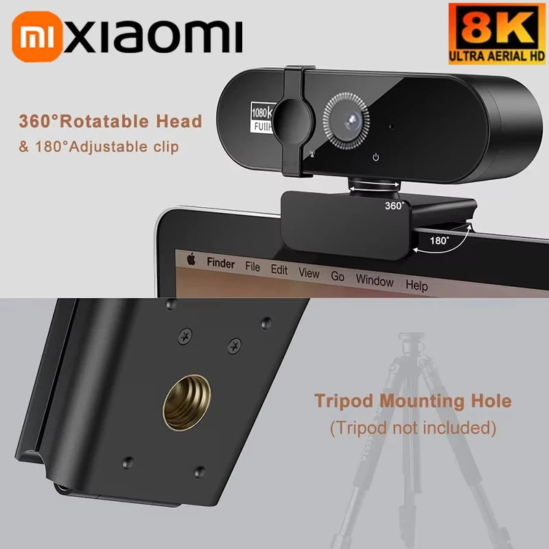 Xiaomi 8K strømmekamera 2K autofokus full HD USB-webkamera 1080P 60FPS med mikrofon PC bærbar PC videoopptakskamera 2025