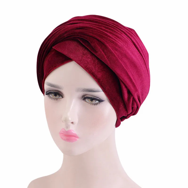 Solid Color Velvet Hijab Turban Caps for Women Muslim Head Scarf Hat Long Tail African Wraps Cap Islamic Under Scarf Bonnet