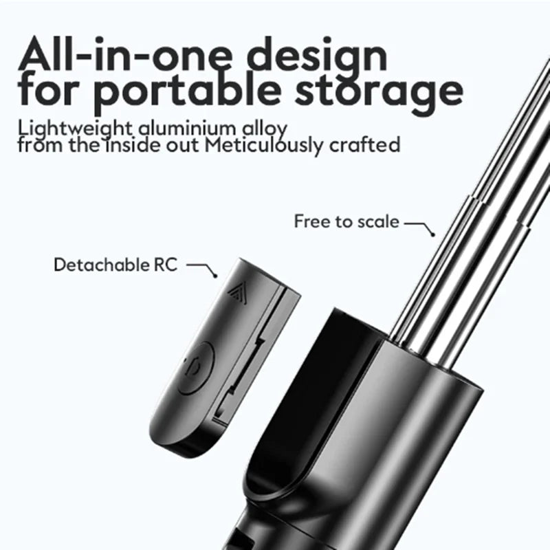 FANGTUOSI Selfiestang Stativ Uttrekkbar Trådløs Bluetooth Fjernkontroll Bærbar Smarttelefon Stativfeste For iOS Android Telefon