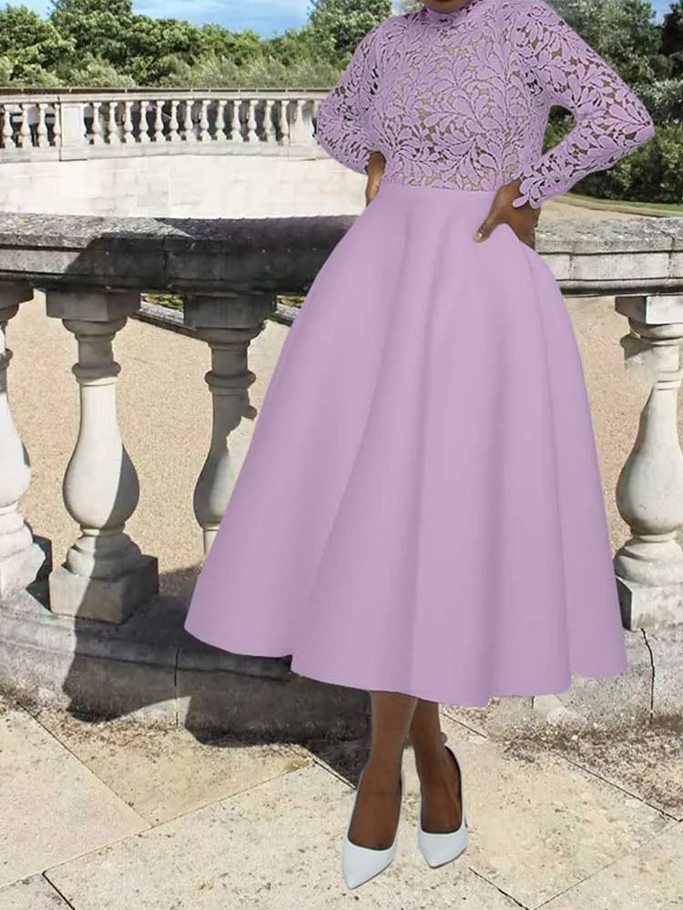 Vestidos elegantes de fiesta para mujer, moda de otoño, encaje, manga larga, vestido transparente, vestido de noche vintage para damas, venta al por mayor, Dropshipping