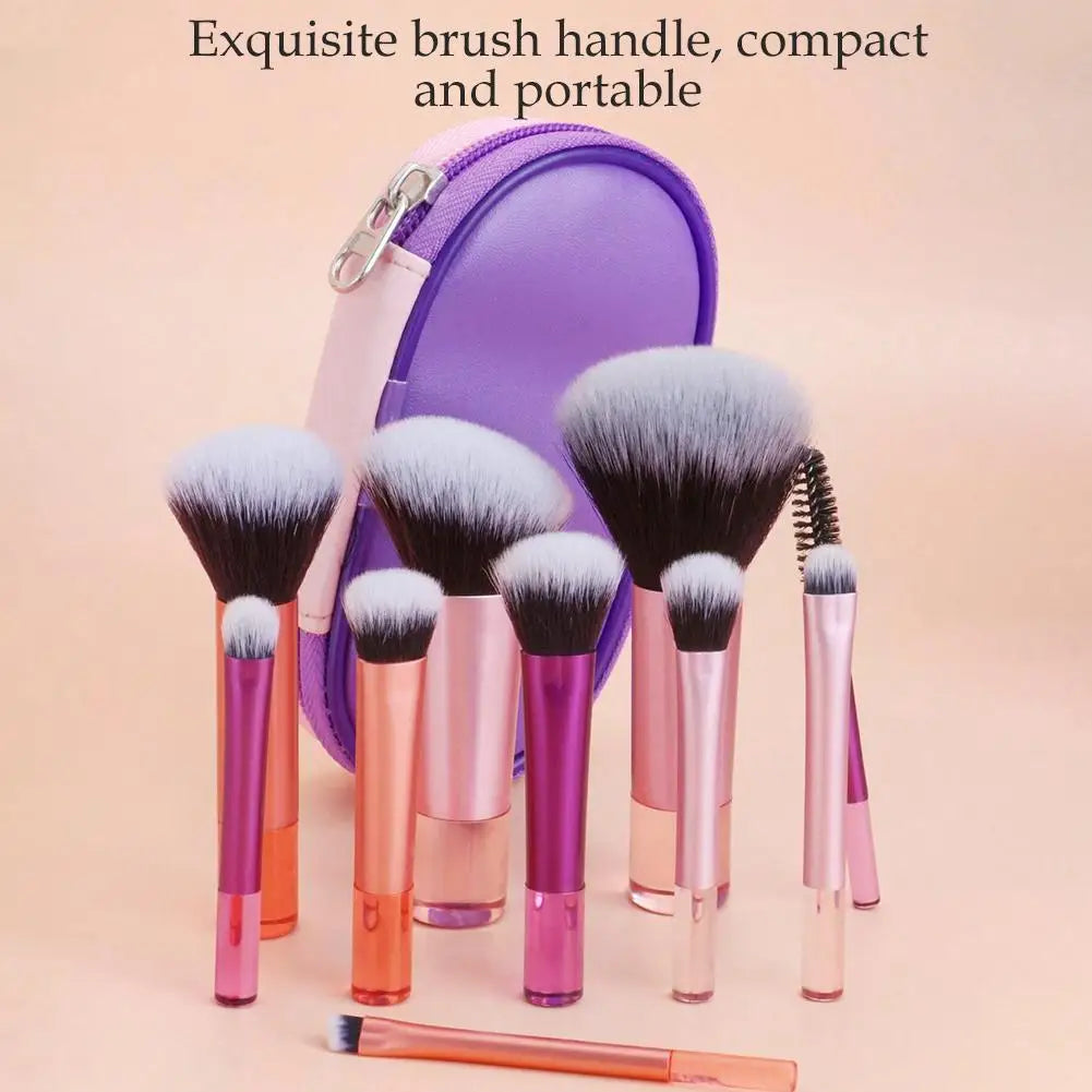 Set de 10 mini brochas de maquillaje para principiantes, brochas para base y corrector de ojos, brochas cosméticas de viaje con estuche portátil