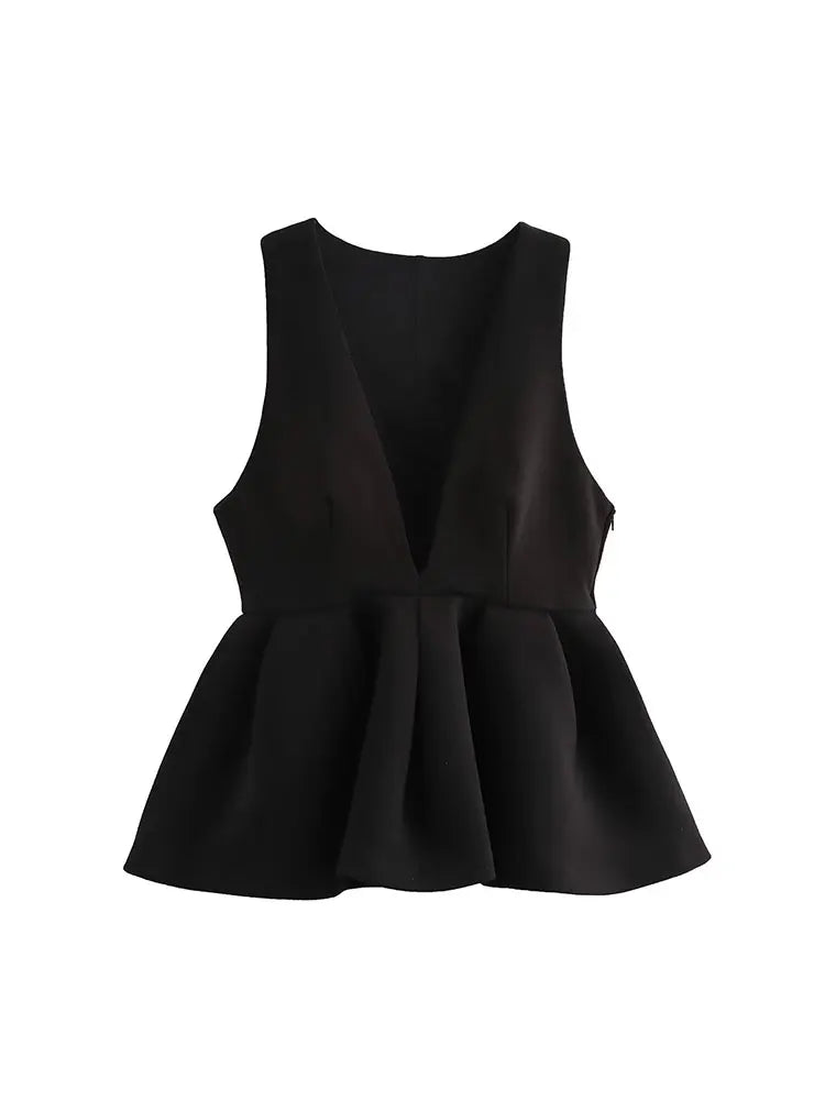 Women Wide Pleated Mini Skirt Sets Fashion V-neck Ruffles Vest Top Women's Two Piece Set Women Outfit