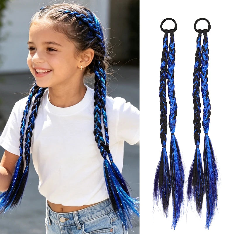 Trenza Postiza de Fibra Sintética con Mechas Láser de Moda para Niñas, Estilo Urbano, Uso Diario, Fiesta