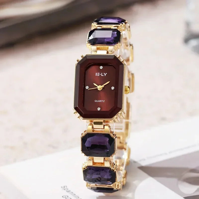Reloj de cuarzo de diamantes grande y colorido para mujer, a la moda, de lujo, para regalo, correa de pedrería, dropshipping