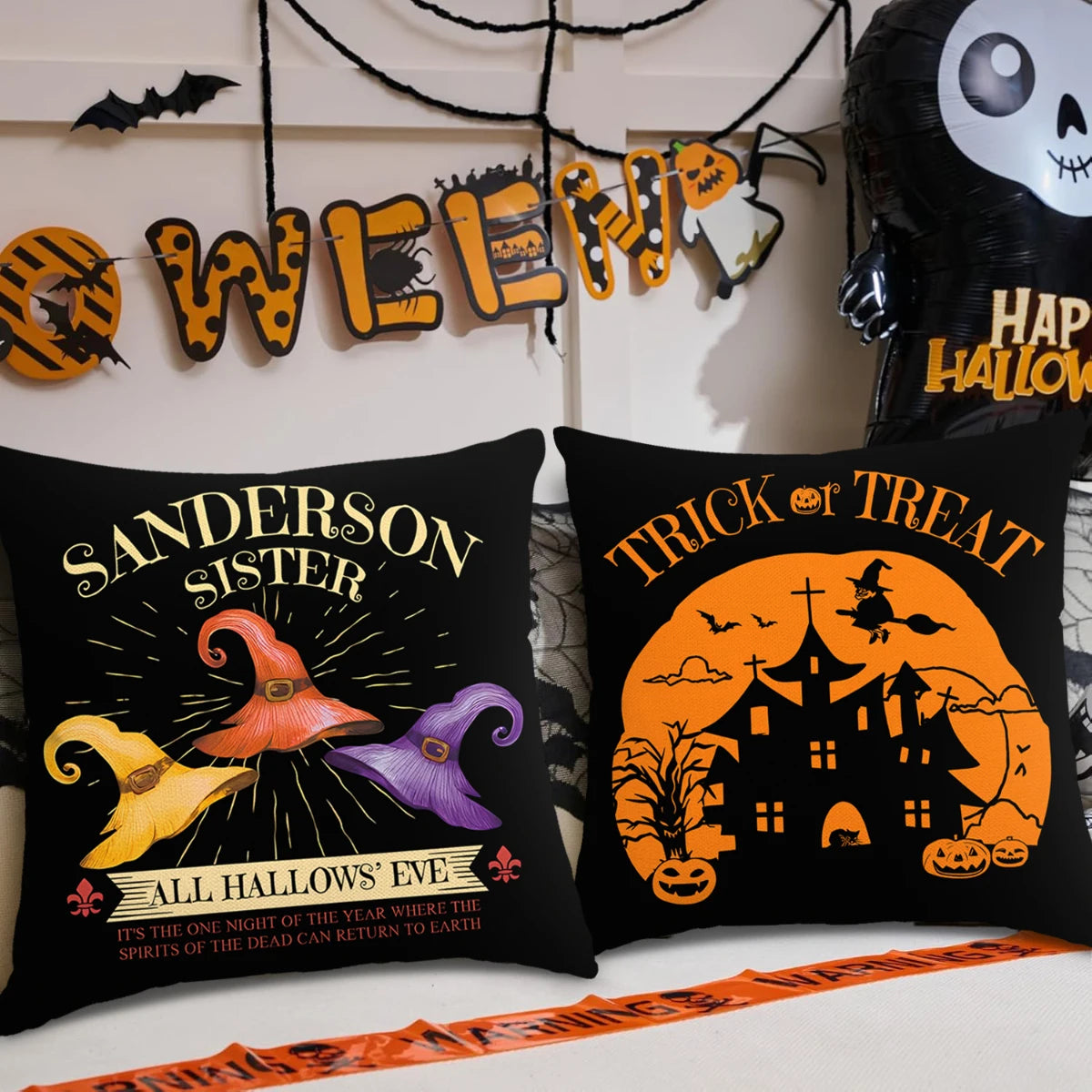 1 ud./4 Uds. Funda de almohada decorativa de Halloween, funda de cojín de truco o trato, fantasma, cabeza de calabaza, funda de cojín de sofá con decoración de murciélago
