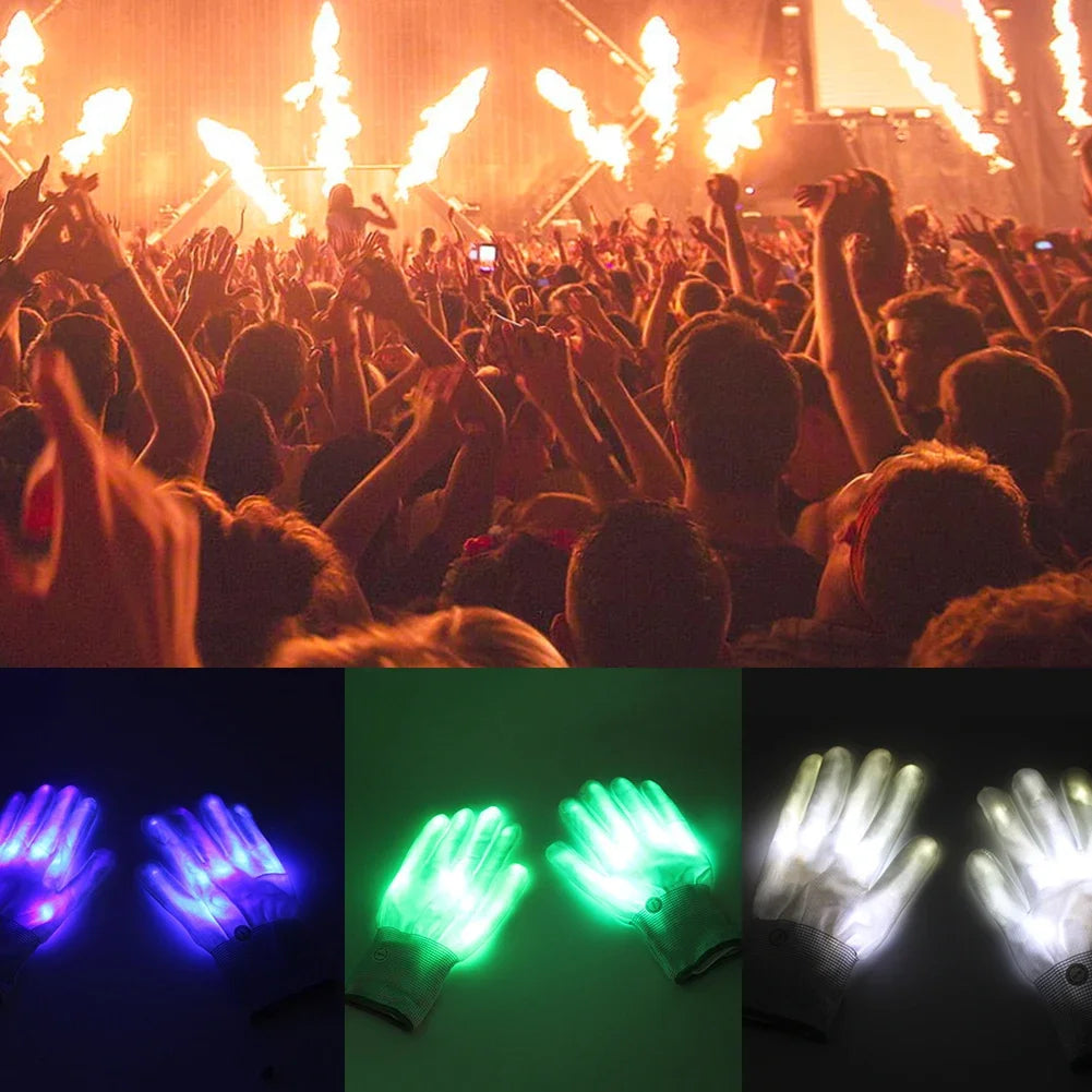 Guantes LED Neon Guantes Brillantes Fiesta de Halloween Accesorios de Luz Guantes Luminosos Parpadeantes de Calavera Suministros para Disfraces de Escenario