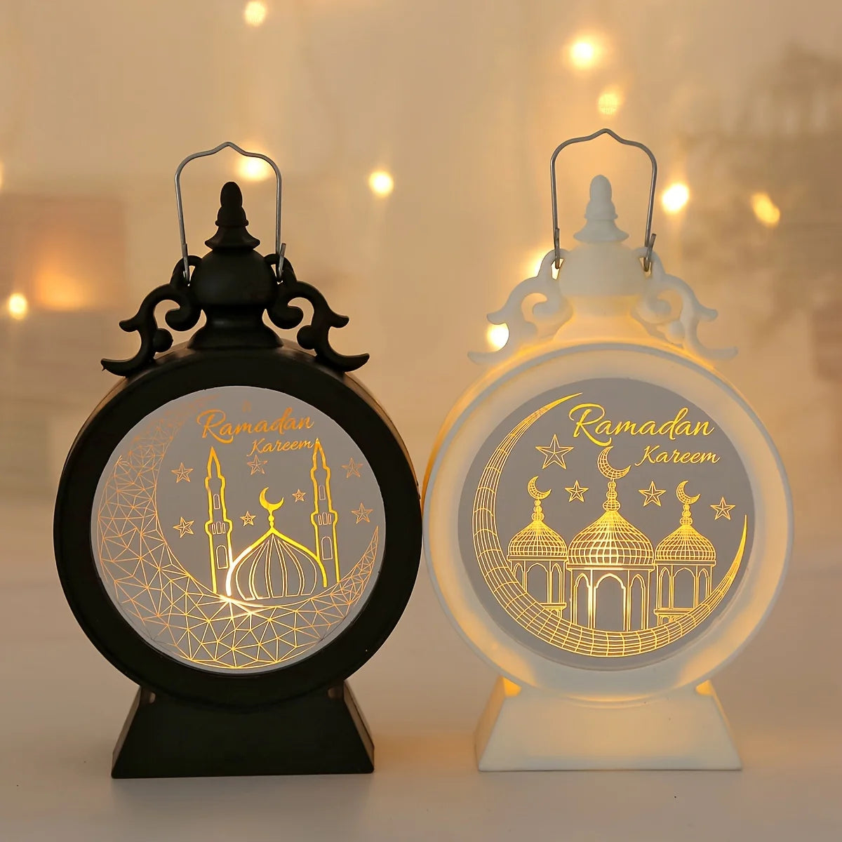 Adornos de Eid Mubarak Linterna LED Luces de fiesta islámicas musulmanas para decoraciones de Ramadán Ramadán Kareem Regalo de Eid Al Adha
