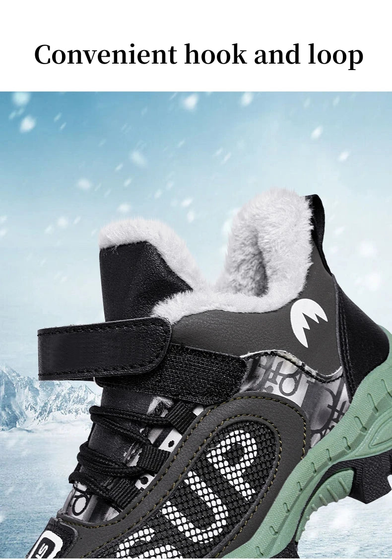 Winter Plus Velvet Hiking Shoes For Kids Non-slip Platform High Top Sports Shoes Boys Outdoor Warm Plush Children's Sneakers