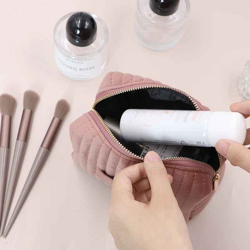 Bolsa de maquillaje de viaje, bolsa de cosméticos acolchada, bolsas de maquillaje acolchadas para mujer, estuche organizador de maquillaje, neceser de viaje con apertura ancha