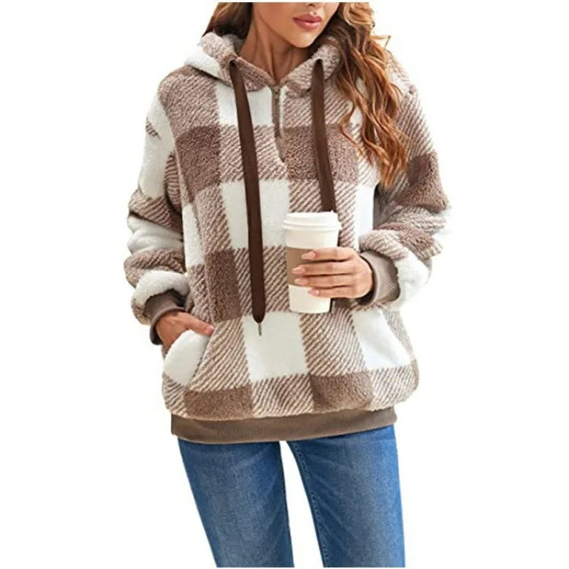 Sudadera con capucha de forro polar a cuadros