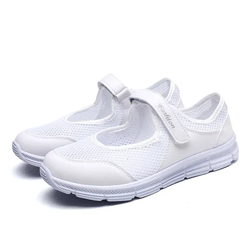 Zapatos de mujer transpirables vulcanizados Blancos Zapatillas de mujer de moda Malla transpirable Zapatos casuales para caminar Zapatos de trabajo de mujer