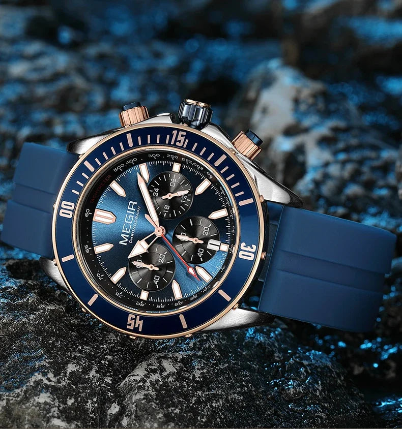 Relojes cronógrafo deportivos para hombre, marca de lujo superior, MEGIR, cuarzo, impermeable, a la moda, reloj de pulsera para hombre con fecha automática y manecillas luminosas