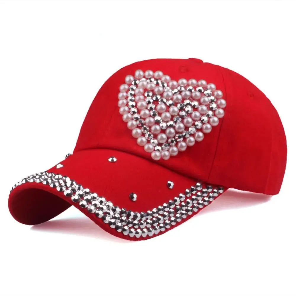 Rhinestone Heart Ponytail Cap