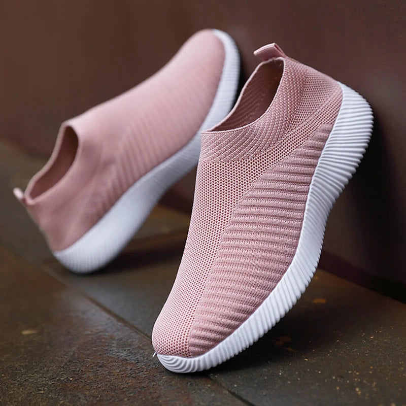 Nuevas zapatillas rosas para mujer, calzado casual, zapatos vulcanizados cómodos, transpirables, planos, sin cordones, mocasines de talla grande 42