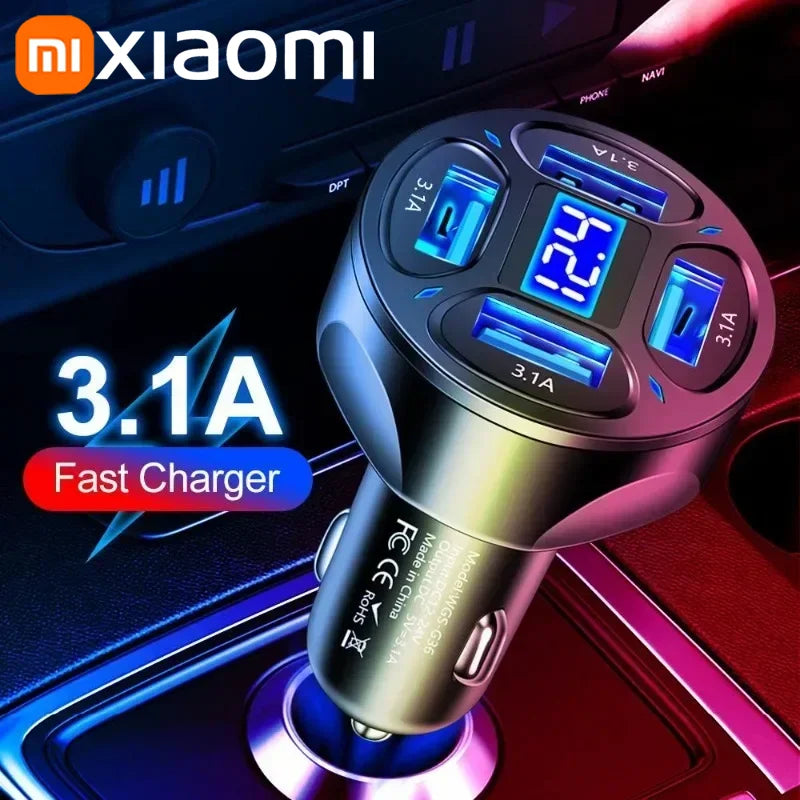 Xiaomi 66W Fast Car Charger – 4-Port USB Quick Charging Adapter