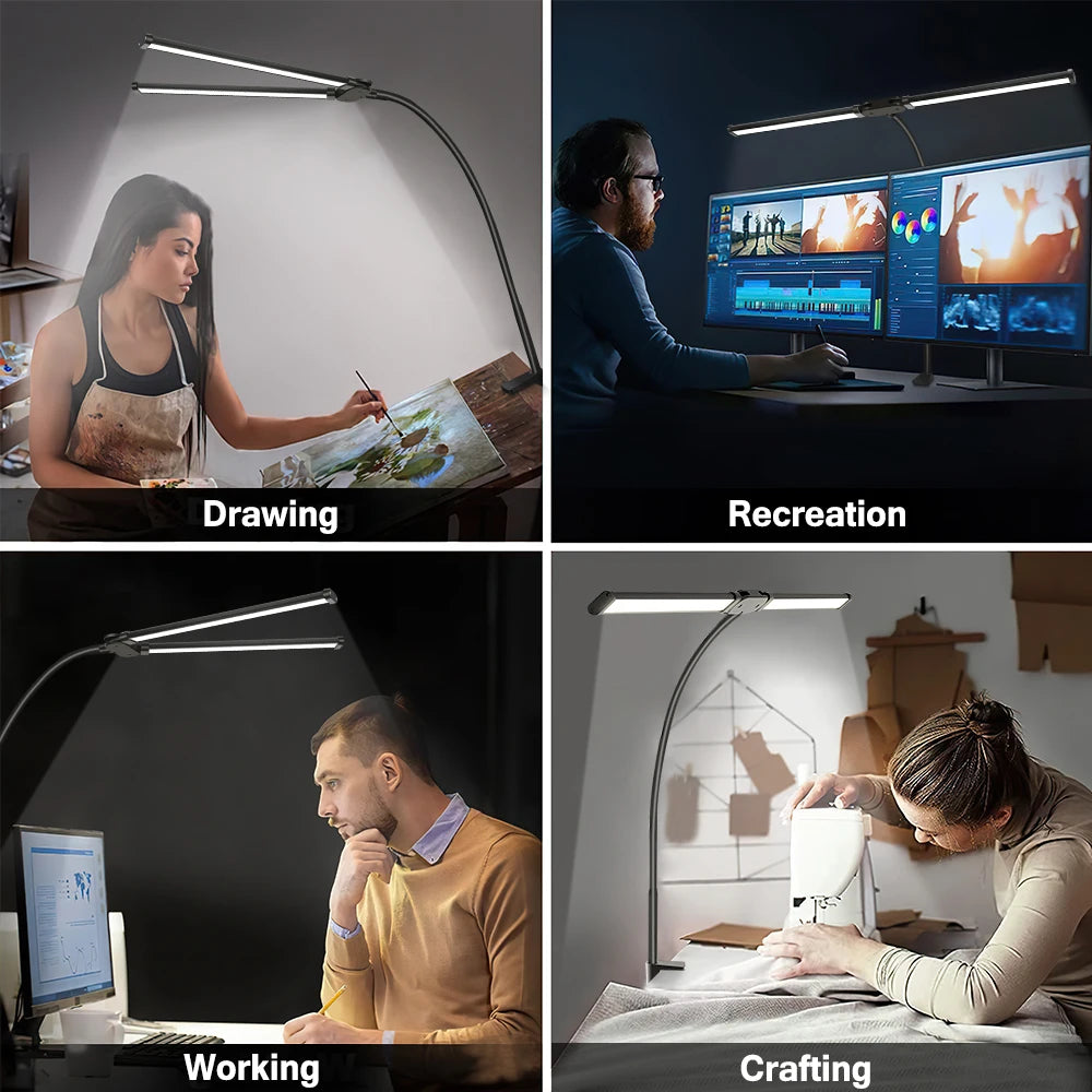 Lámpara de escritorio LED para oficina y hogar, lámpara de arquitecto para el cuidado de la vista con abrazadera, luz de mesa inteligente para monitores de doble pantalla