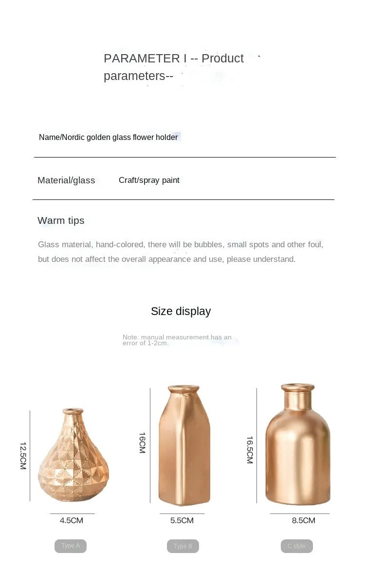 Modern Living Room Glass Vase Desktop Flower Vases For Homes Arrangement Container Decorations Bedroom Gold Decor