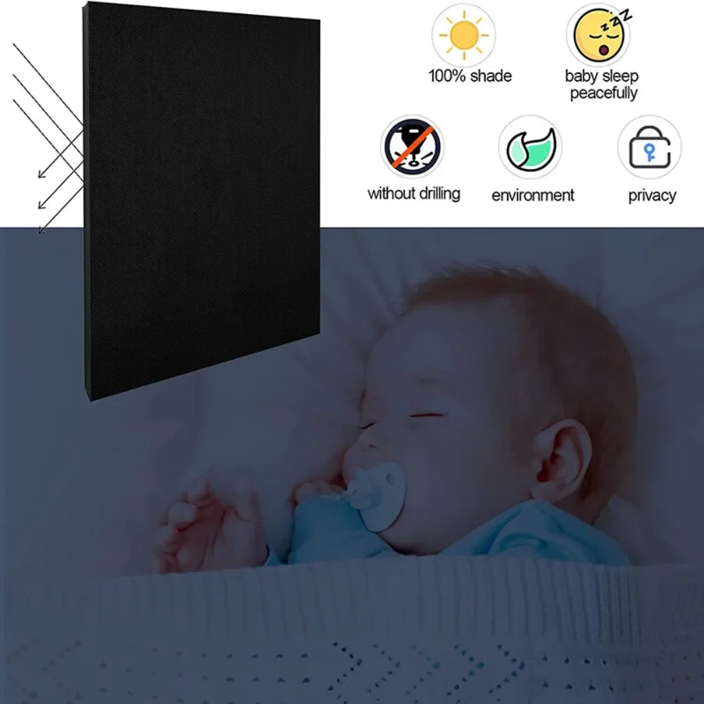 Cortina Opaca de Viaje Portátil DIY, Aislante Térmica para Ventana, Cortinas de Cocina Adhesivas sin Perforaciones, Tela Negra