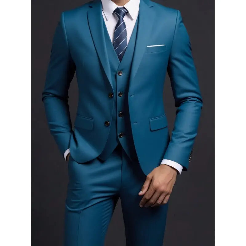 Traje (blazer + chaleco + pantalón) de hombre, elegante, de negocios, estilo británico, color liso, para banquete, anfitrión o boda, informal