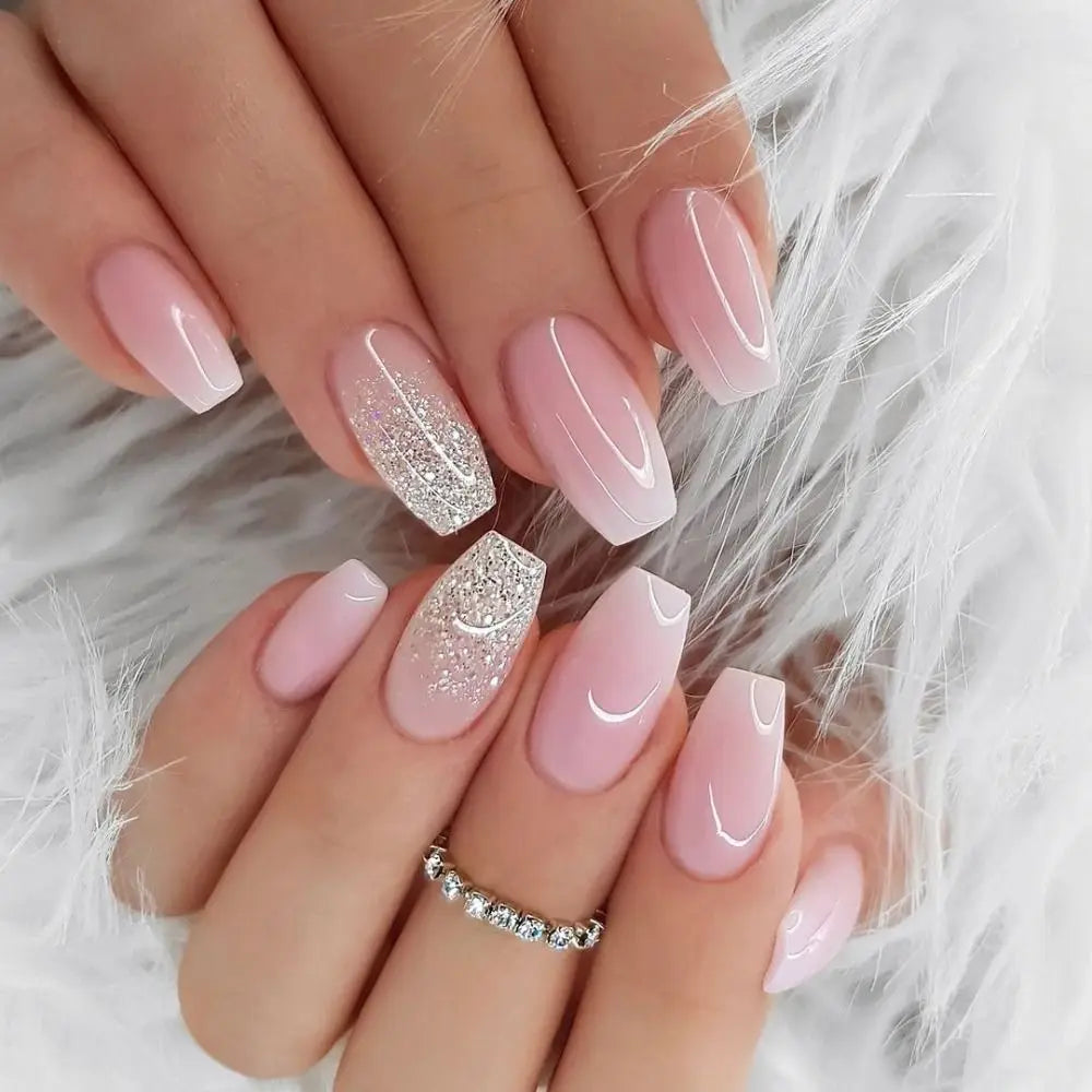 24 stk. Gradient Falske Negler Fransk Ballerina Negler Vanntett Falske Medium Kiste Falske Negler Fingernegler Press-on Negler Tips