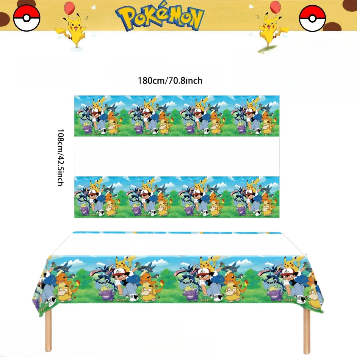 Mantel de Pokémon, decoración de fiesta de cumpleaños de Pikachu, mantel desechable, cubierta de mesa, baby shower, regalo de juguete para niños, suministros para fiestas