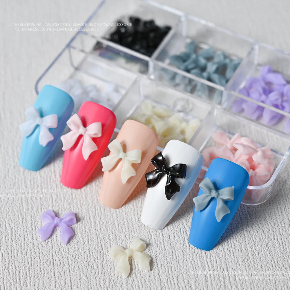 30Pcs Resin Bowknot Nail Charms White/Pink/Black/Purple 3D Ribbon Bowknot For Manicure Korean DIY Kawaii Nail Art Decoration