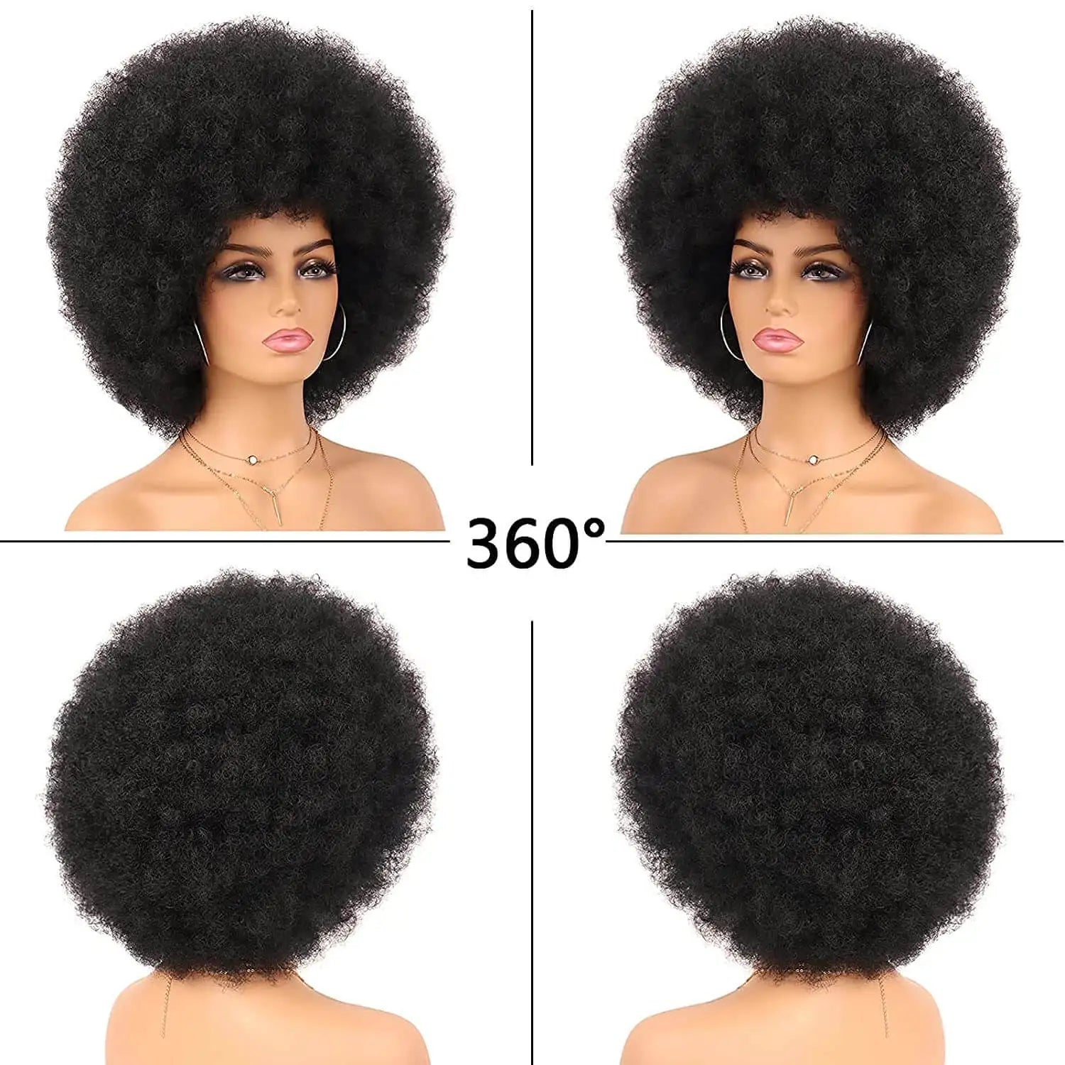 Synthetic Afro Kinky Curly Wig with Bangs 70s Afro Wigs Heat Resistant Bouncy Costume Cosplay Party Wig