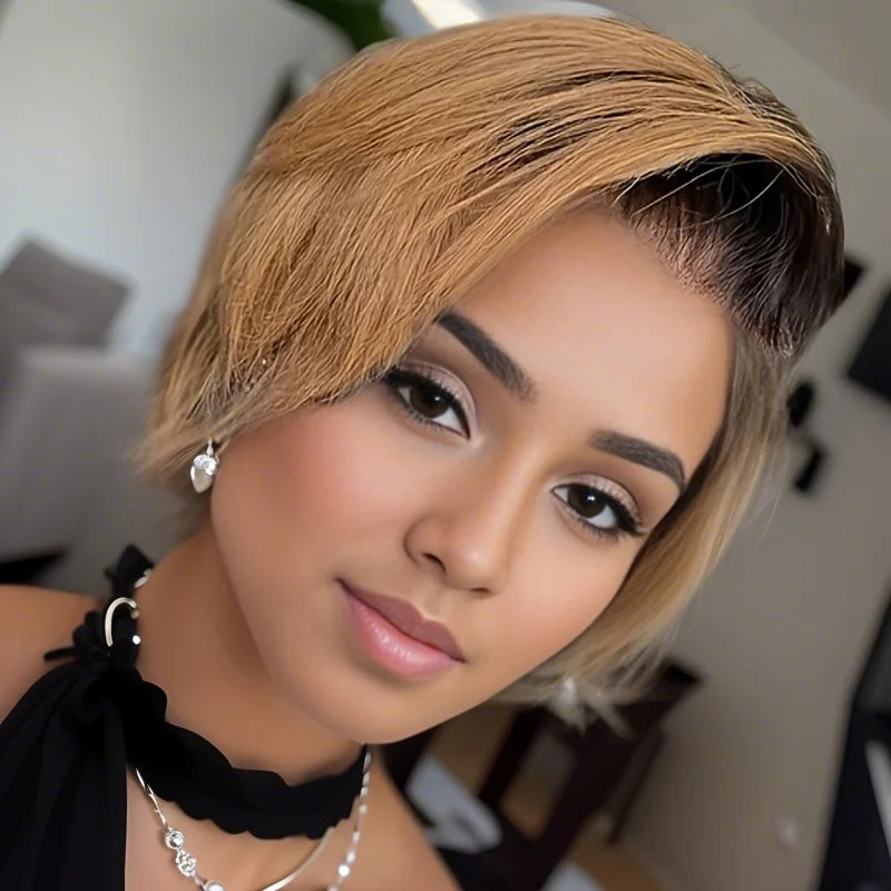 Pelucas Pixie Cut 13x4 de Encaje Frontal Transparente de Cabello Humano para Mujeres Peluca Bob Corta Rizada Brasileña Densidad 180