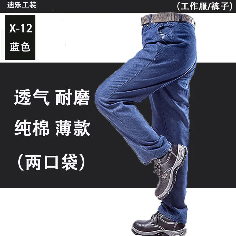 Peto pantalón ropa de hombre pantalones resistentes al desgaste anti-escaldaduras engrosamiento algodón ropa de trabajo de mezclilla pantalones de trabajo múltiples bolsillos