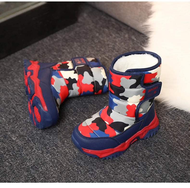 Winter Children Shoes Plush Waterproof Fabric Non-Slip Girl Shoes Rubber Sole Snow Boots Fashion Warm Outdoor Boots