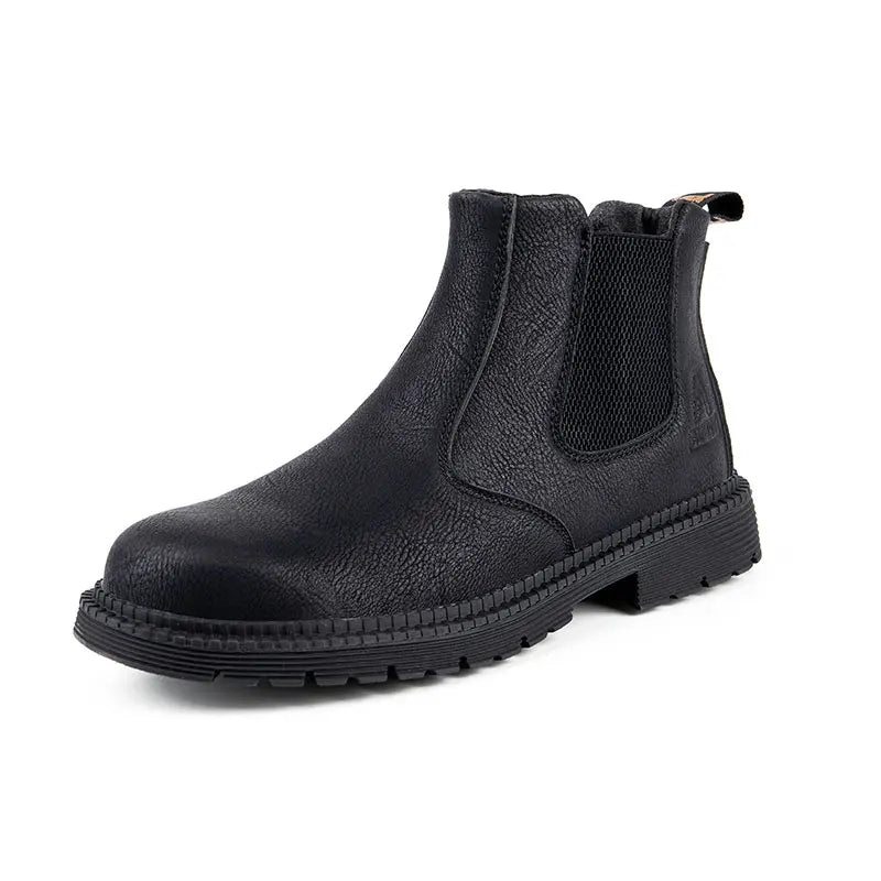 Zapatos de seguridad impermeables para hombre, botas de cuero con punta de acero, calzado masculino, botas de trabajo de construcción indestructibles, color marrón