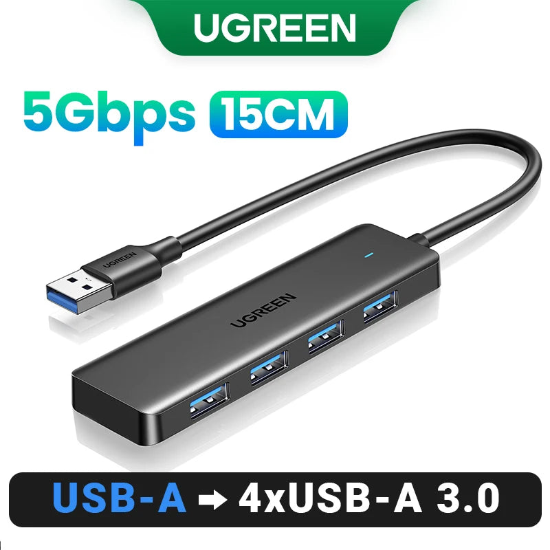 UGREEN Concentrador USB 3.0 de 4 puertos, USB HUB delgado para ratón, teclado, compatible con MacBook Pro Air Laptop, PC de escritorio, Xbox, PS5 Splitter