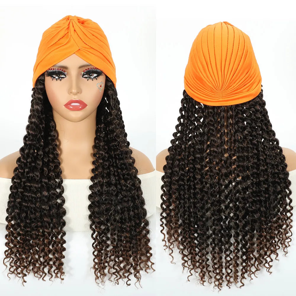 SQRDGQ Synthetic Crochet Hair Woman Wigs Headband Twist Braided Synthetic Wig With Turban Braiding Hair Brown Black Wig Female