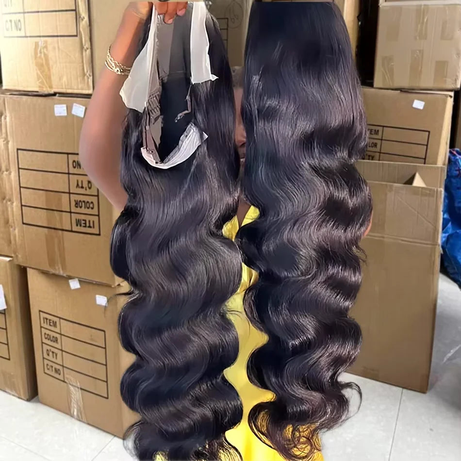 250 Density Body Wave Human Hair Wigs 13X6 Hd Lace Frontal Wig Natural Black PrePlucked 30 40 Inch Brazilian Hair 100% For Women