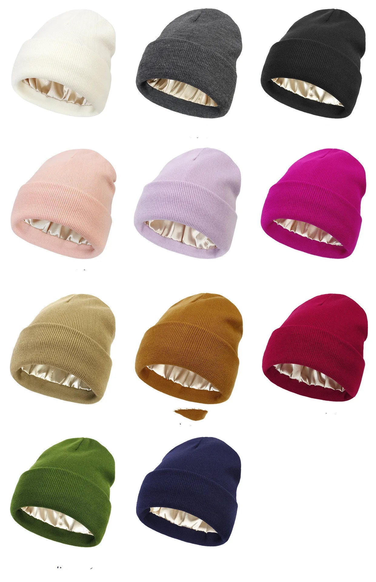 Gorro de punto para mujer, gorros de satén de seda forrados, gorros gruesos, gorros de invierno cálidos para mujer y hombre, gorros de gorro, gorros de pasamontañas para hombre y mujer