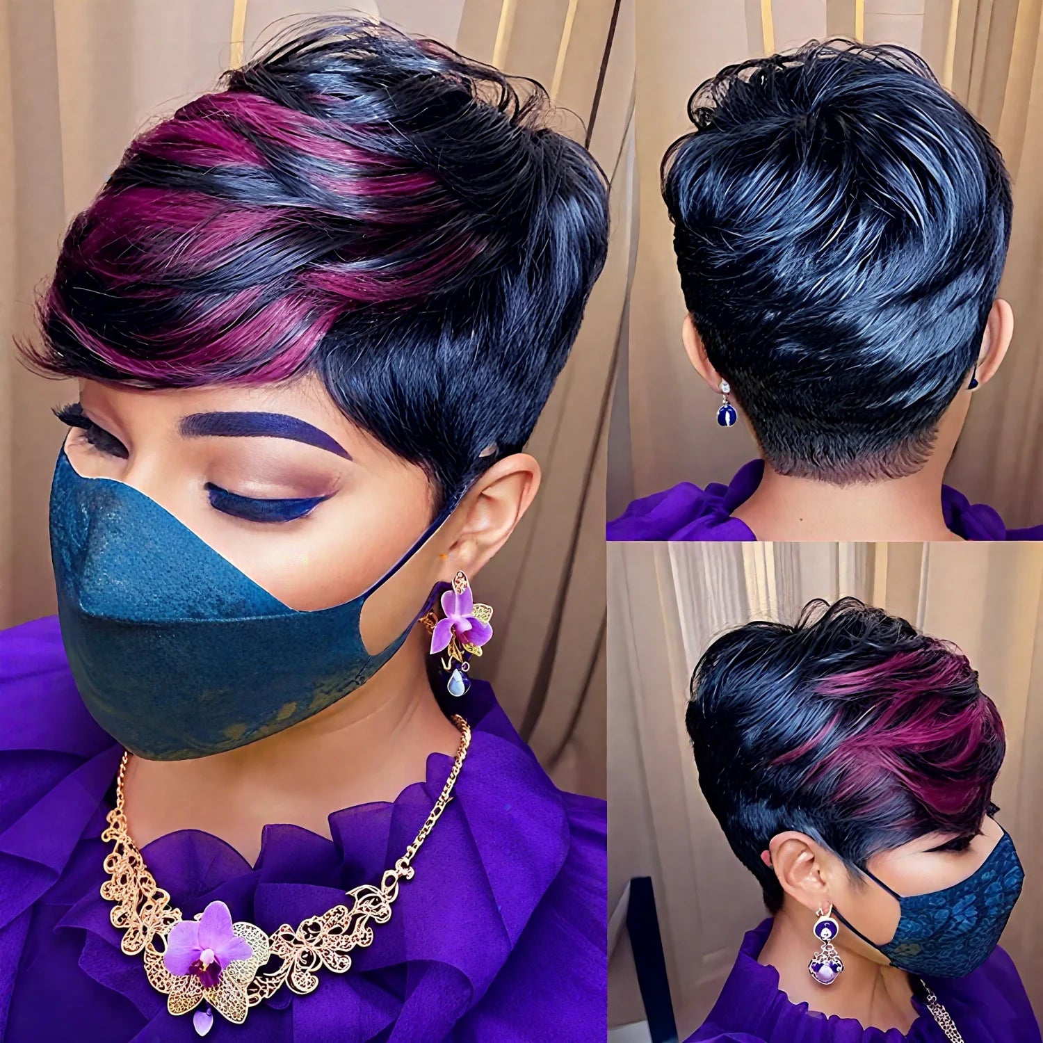 Perruque Coupe Courte Élégante Cheveux Humains Lisses Densité 180% avec Frange Perruque Faite à la Machine pour Femme