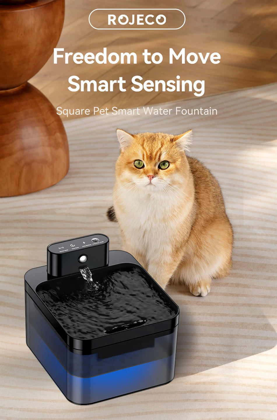 ROJECO Fuente de Agua Automática Inalámbrica para Gatos 2600mAh Dispensador de Agua para Mascotas para Perros Gatos Sensor Infrarrojo Bebedero Inteligente para Mascotas