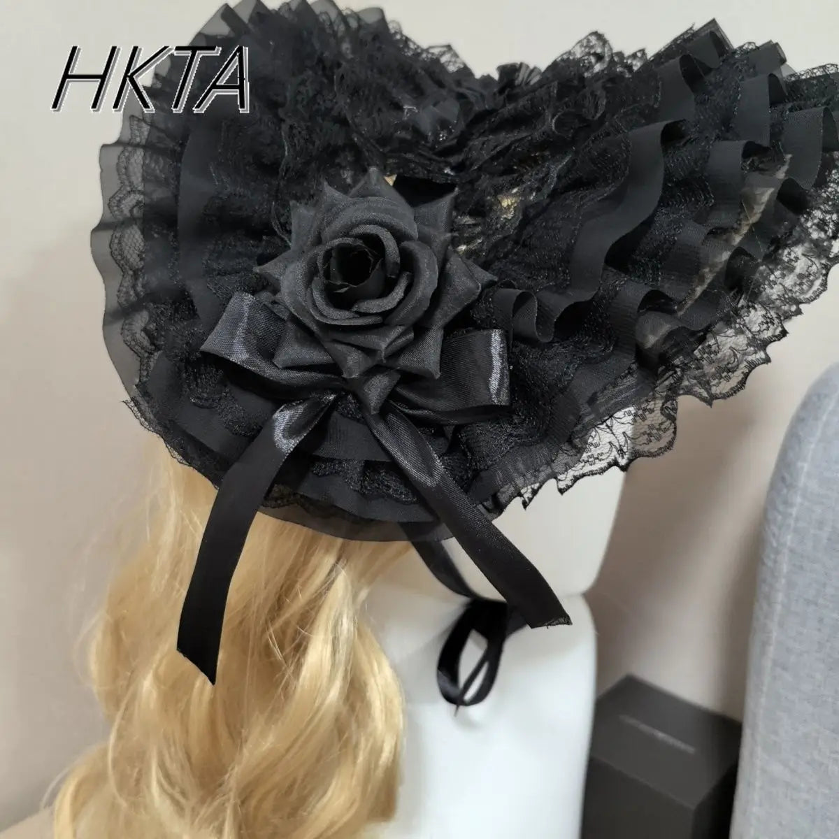 Lolita Flowers Pleated Lace Print Lace Up Women Straw Hat Spring Sweet Girls Cosplay Hair Clip Cap Kawaii Lolita Caps Black Hat