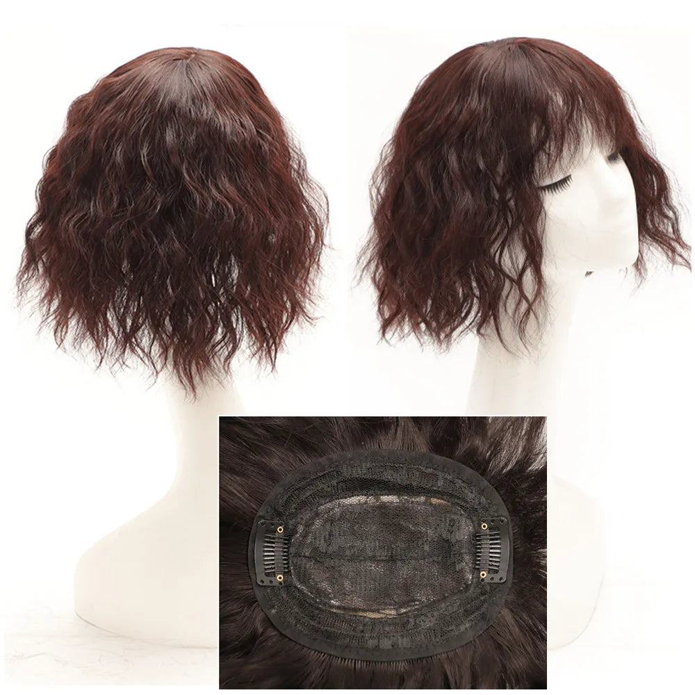 SQRDGQ Synthetic Hair Topper Kinky Curly Hairpiece False Bang Clip-In Bangs Natural Clourse Hairpiece for Women