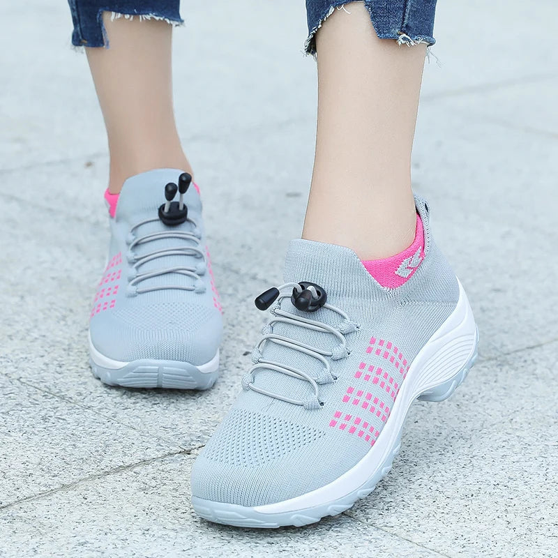 Zapatillas de deporte para mujer, zapatillas de moda con tejido de mosca, zapatillas tipo calcetín, transpirables, cómodas, para enfermería, mocasines casuales de plataforma antideslizantes