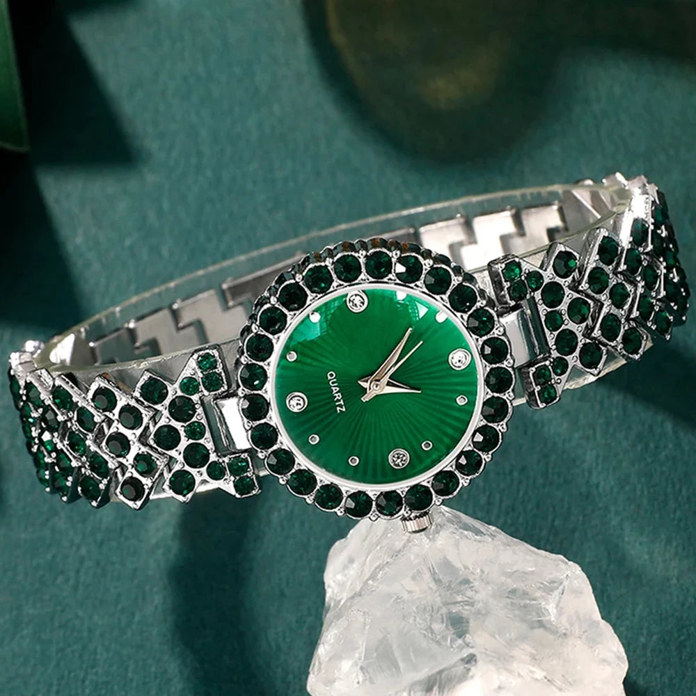 Montre et bijoux pour femme avec strass en forme de cœur – Élégant, intemporel et luxueux