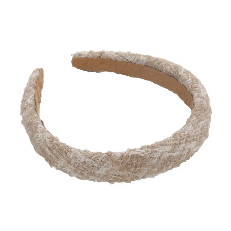 Diademas de tweed con celosía a la moda para mujer, bandas para el cabello retro con temperamento, aros para el cabello sólidos con esponja, nuevos accesorios para el cabello de otoño e invierno