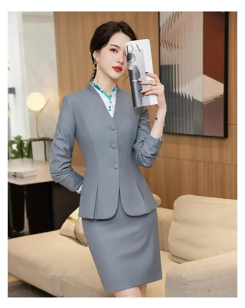 Trajes de falda de negocios para mujer, de primavera, formales, uniformes, blazers femeninos para mujer, conjuntos profesionales para oficina