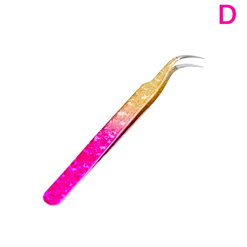 Pinzas para extensiones de pestañas de acero inoxidable de color degradado, pinzas de precisión antiestáticas, herramienta para extensión de pestañas
