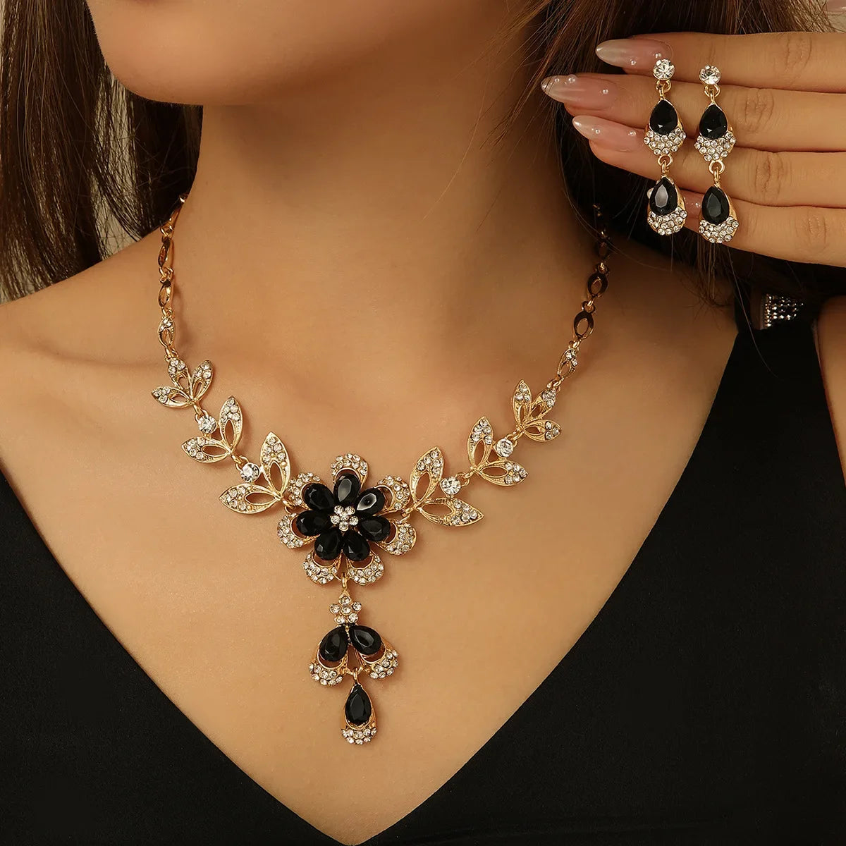 Rhinestone Flower Jewelry Set