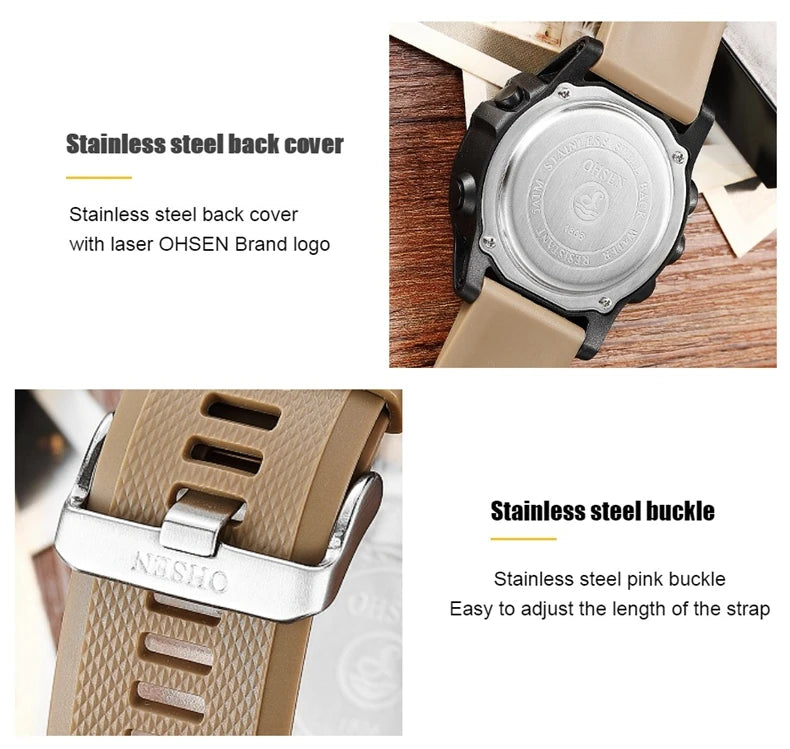 Relojes de hombre Reloj digital impermeable deportivo para hombre Esfera LED grande Moda Caqui Reloj de pulsera militar Reloj Masculino