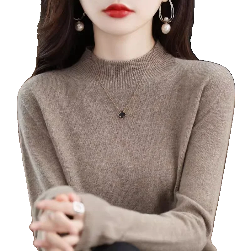 Suéter de mujer otoño invierno, camisas base cálidas casuales, cuello simulado, tejido básico, jerséis de manga larga, moda coreana
