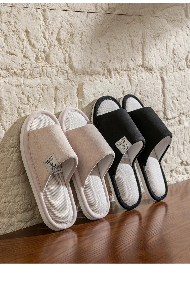 Pantuflas de hombre, antideslizantes de suela blanda para interior, para primavera y verano, de lino para todo el año, cómodas para el hogar